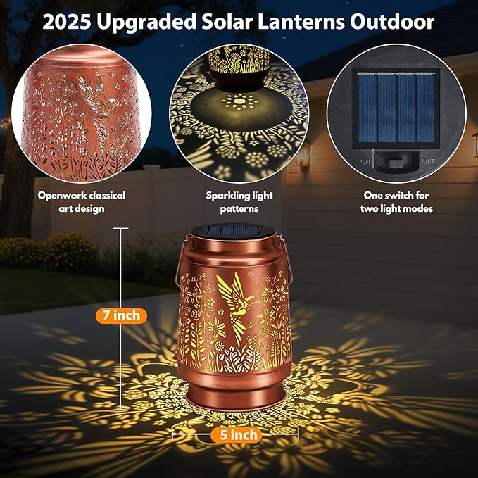 siruitong Solar Lantern Outdoor Lamp Waterproof Decorations Garden Decor, Christmas Birthday Gifts for Women, Mom, Grandma Decorative Garden, Yard, Patio, Lawn, Balcony Porch - Hummingbird B