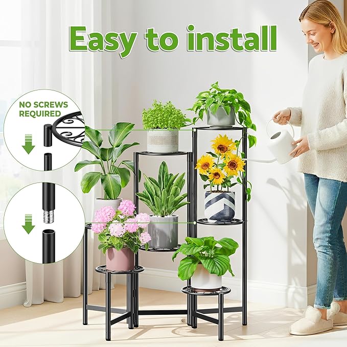 NQW Plant Stand Outdoor,7 Tier Foldable Corner Tall Plant Shelf for Multiple Plants Flower Pot Holder Display Stand for Living Room Balcony Garden Patio -BlackS