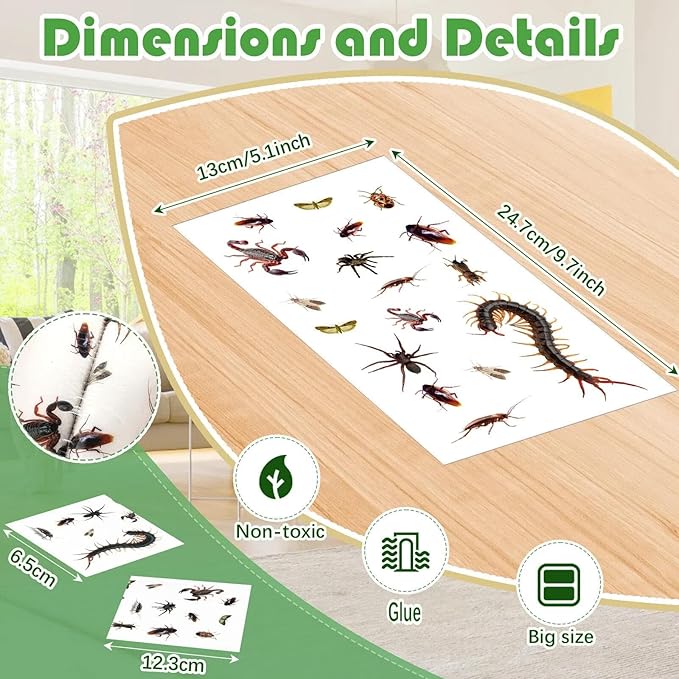 Qualirey 30 Pcs Cricket Insect Glue Traps Extra Sticky Non Toxic Mouse Glue Traps with Printed Insect to Lure Pests for Kitchen Bathroom Garage Indoor Bug Cockroaches Scorpions (One Piece Style)