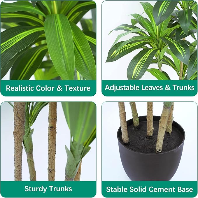 Waoops Artificial Plants 5.3Ft Dracaena Fragrans Faux Trees with 7 Heads Fake Tree for Home Decor Indoor or Outdoor Office Decoration Housewarming Gift