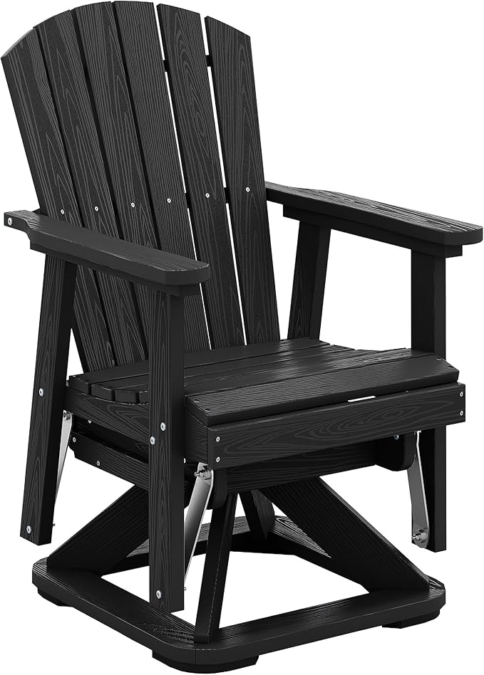 SERWALL Adirondack Swivel Glider Chair, HDPE Patio Glider for Outdoor, All-Weather Glider Chair for Porch, Balcony, Obsidian Black