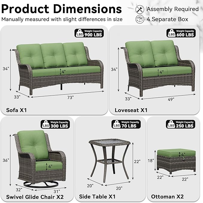 7 Piece Outdoor Wicker Patio Furniture Set, Outdoor Swivel Rocker Patio Chairs Set with Thickened Olefin Cushions, High Back and Deep Seating, Hand-Woven PE Rattan for Porch, Deck