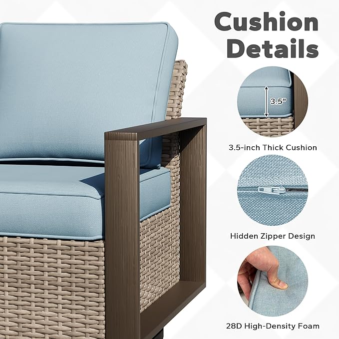 Joyside Outdoor Patio Swivel Rocker Chairs Set, 6 Pieces Wicker Rattan Chairs with Metal Wide Armrest, Thick Cushions and Deep Seating for Garden, Backyard, Porch, Deck