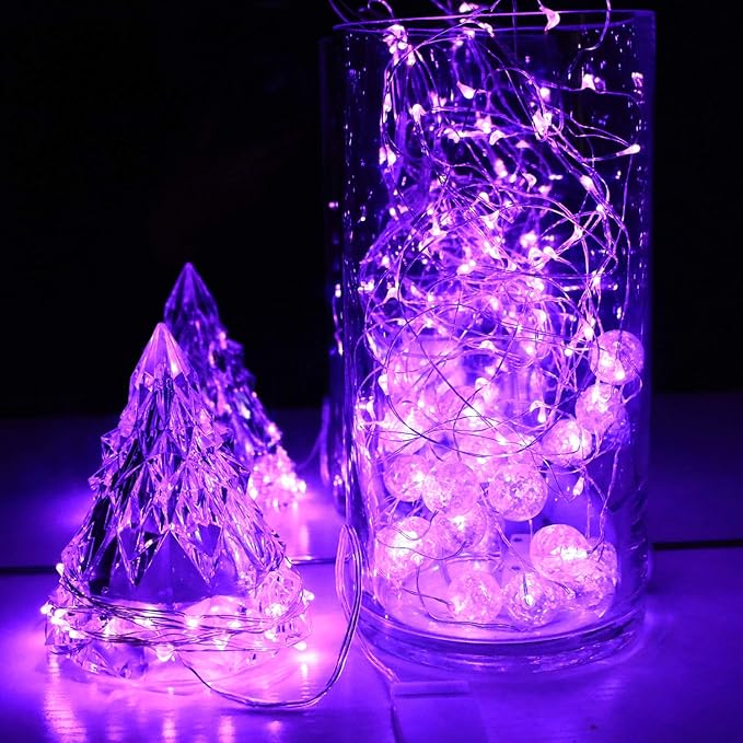 OakHaomie 6 Pack Fairy Lights Battery Operated No Remote LED Starry String Lights 30 Micro Starry LEDs on 10ft Copper Wire Light for DIY Wedding Centerpiece Table Decorations (Purple)