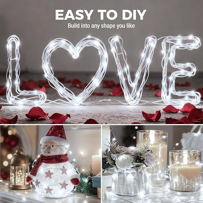 litogo 30 Pack 7FT 20 LED Fairy Lights Battery Operated, 3 Lighting Modes, Bulk Mini Twinkle String Lights Waterproof Silver Wire for Weddings Mason Jars Party Christmas Decorations-Cold White