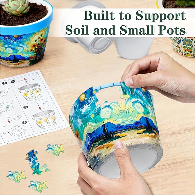 MYLARREN 3D Puzzle Planter, 152 Pcs 3D Puzzle Vases for Adults, Flowers, Small Cute Indoor Plant Pot, Arts and Crafts for Kids 4-6, Adults, Girls, Unique Flower Vases(Sunflower)