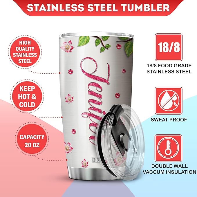 Personalized Coffee Tumbler Hummingbird Custom Name Birthday Gifts For Women Friends Mom Travel Mug With Lid Insulated Cup Cold Steel Tumblers Inspirational Quotes Jewelry Styles