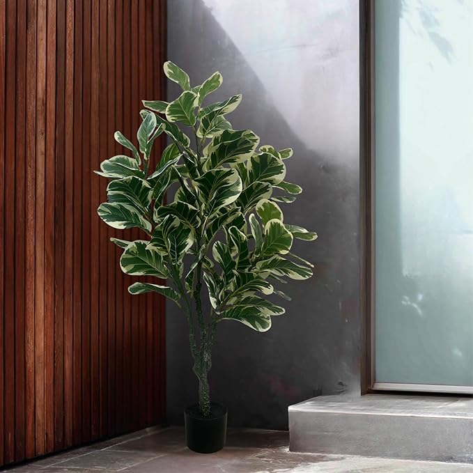 XBrand 47.2-Inches Artificial Ficus Tree in Pot for Indoor Outdoor Home Office Store, Great Housewarming Gift