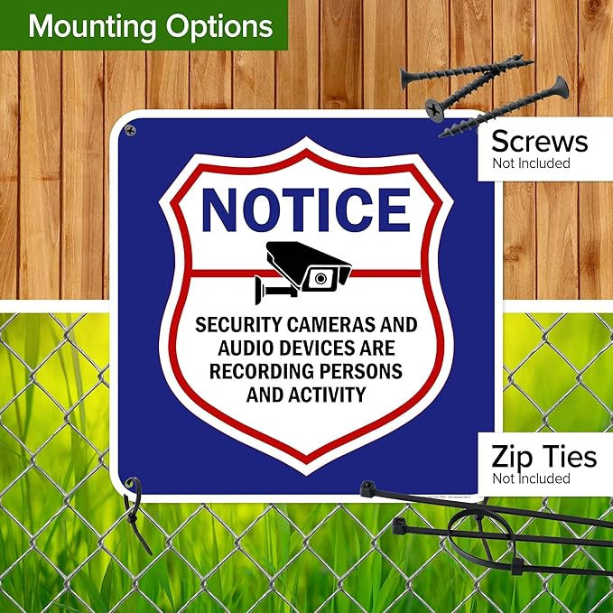 Notice Security Cameras And Audio Devices Are Recording Persons And Activity Sign, 18x18 Inches, 55 mil thick HDPS (high density polystyrene), Made in USA by My Sign Center