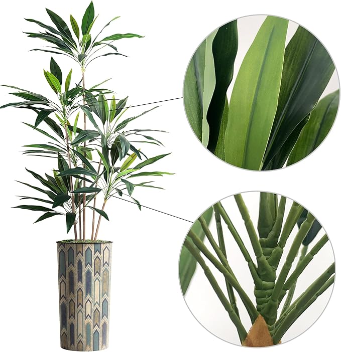SIGNWIN Artificial Tree in Modern Polygon Pattern Effect Planter, Fake Dracaena Tree Silk Tree for Indoor and Outdoor Home Decoration - 66" Overall Tall (Plant Pot Plus Tree)