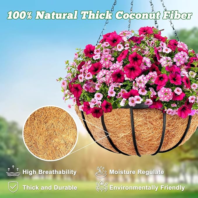 Y&M 4PCS 16" Round Coconut Fiber Liner Pre-Formed Replacement for 16'' Hanging Basket