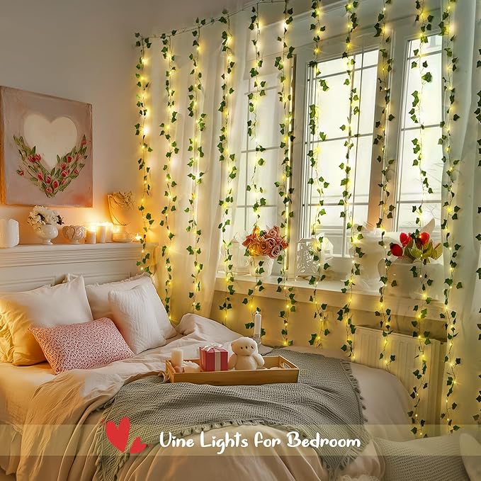 JMEXSUSS Vines Lights for Bedroom, 9.8ft x 9.8ft with Remote, 300 LED Fairy Lights with Vines, Artificial Ivy Curtain Light for Wall Dorm Wedding Indoor Decor (Pack of 2)
