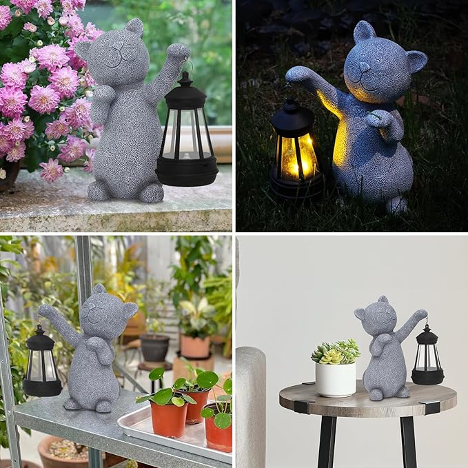 RICHIE Statues for Garden Decor，Solar Cat Outdoor Statues Outside Decor for Yard Art Lawn Ornaments Porch Patio Balcony Hoe House - Birthday for Grandma Mom Women