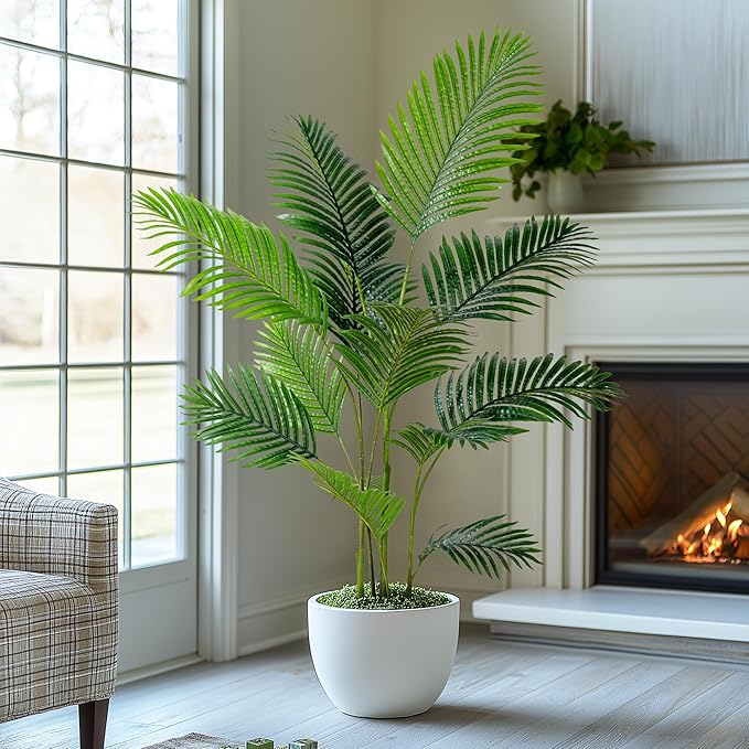 5FT Artificial Areca Palm Tree-Lifelike Palm Plant,Faux Tropical Areca Floor Plant Tall Faux Silk Large Artificial Plants for Indoor Home Living Room Corner Decor（No Planter）