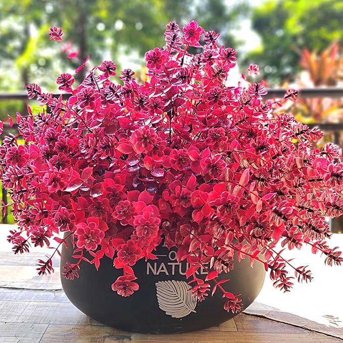 Grunyia Artificial Mums Flowers Outdoor Plastic Plants - 12 Bundles Outside Face Fake Fall Flowers Greenery UV Resistant No Fade Faux Shrubs Home Garden Porch Patio Office Thanksgiving