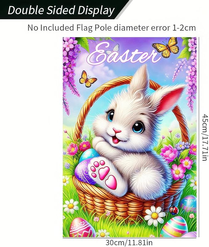 Happy Easter Bunny Garden Flag Double Sided 12 x 18 Inch Easter Egg Rabbit Easter Garden Flag Yard Flag Outdoor Flag Seasonal Decors for Spring Farmhouse Holiday Outside Decorative Banner