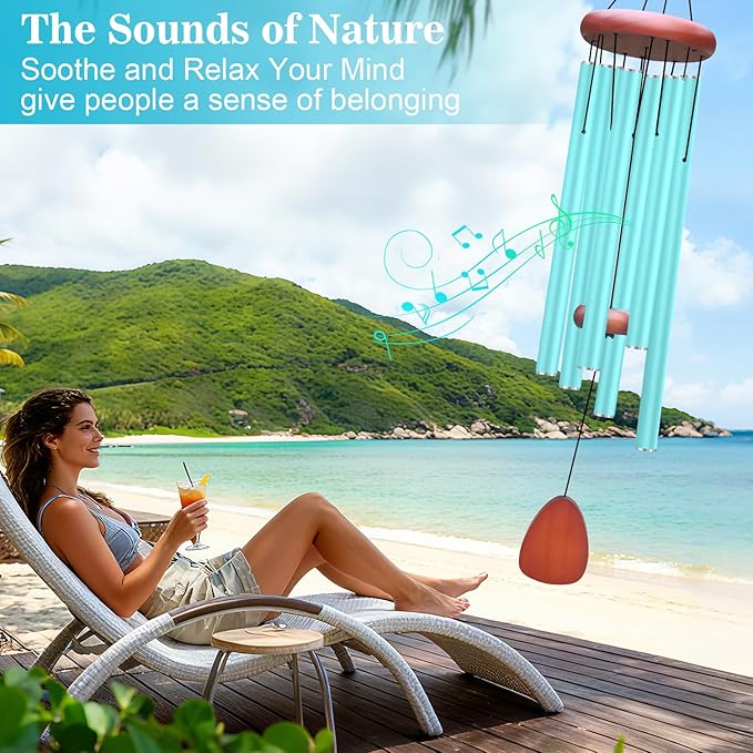 Large Aluminium Wind Chimes Outside, Soothing Melodic Memorial Sympathy Wind Chime, Suitable Outdoor Garden Decor, Gift for Mom Women Neighbors (Blue Wind Chime-36“)
