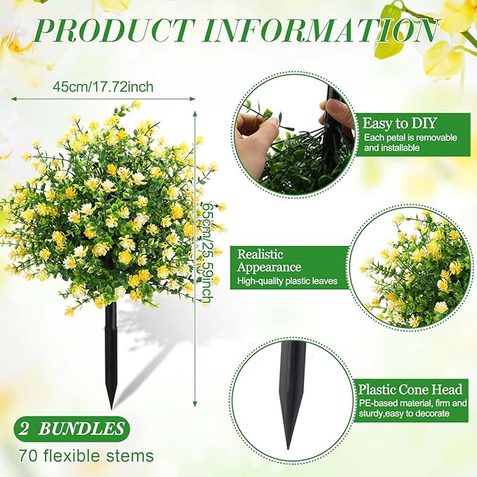 Suncalla Set of 2 Artificial Camellia Topiary Ball Tree Fake Bushes Shrubs Outdoor Faux Plant with Ground Spike 26 x 18 Inch Flowers UV Resistance Greenery for Front Porch Garden Patio Indoor