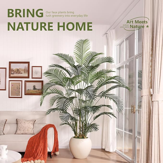Verinatural Artificial Palm Tree Plant - 8FT Tall Fake Tree with Realistic Look & UV Protection - Large Indoor Outdoor Faux Floor Plant for Home Office Decor
