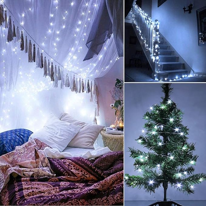 RUICHEN Silver Wire 33 Ft 100 LED USB Fairy String Lights with On/Off Switch (Cool White)
