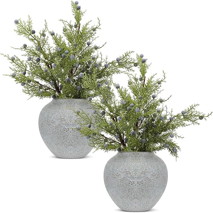 Giegxin 6 Pcs 18 Inch Artificial Juniper Cedar Sprays and Berries Branch Faux Cedar Stems Weather Resistant Christmas Greenery for Holiday Winter Ornament Crafts Wreath Garland