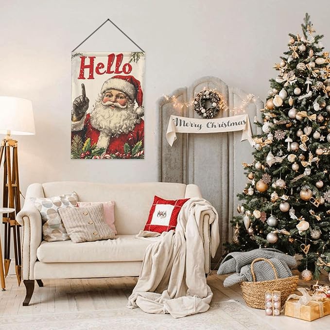 Santa Claus Garden Flag Vertical Double Sided Outdoor Yard Flags 12.5x18 Inch Burlap Banners Vertical Double Sided for Outdoor Decor Lawn