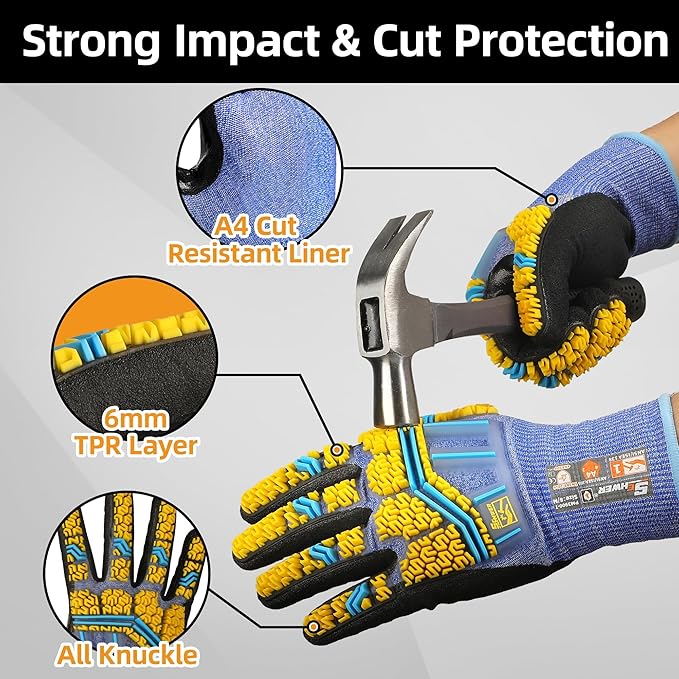 Schwer PRO-SKIN Impact Gloves with ANSI A4 Cut Reistant Protection, Flexible and Comfortable Work Gloves with Grip，Touchscreen, Used for Oil and Gas E&P，Mechanic, Construction, Non-PFAS, L, PM3900-T