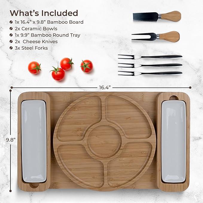 Charcuterie Boards - Bamboo Cheese Board Set with Serving Tray for Meat, Cheese, Crackers, Nuts and Fruits - House Warming Gifts for New Home, Wedding, Bridal Shower or Birthday Gifts for Women
