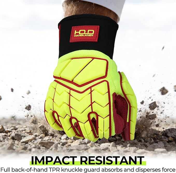 HANDLANDY Anti Vibration Gloves, SBR Padding, TPR Protector, Mechanic Work Gloves (Large, Black)