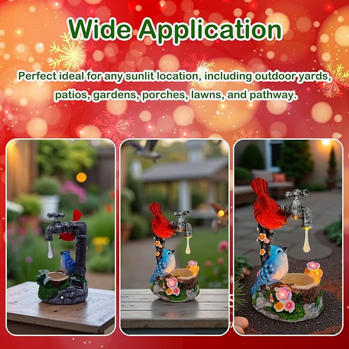 Solar Cardinal Birds Statue with Bird Feeder, 12″ Resin Garden Decor Color Changing Fountain Figurine Light Outdoor Waterproof, Bird Ornaments for Yard Patio Porch, Home Decor Easter Mom Gifts