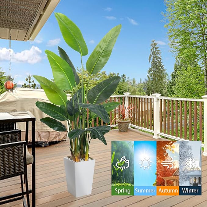 HAIHONG Bird of Paradise Artificial Plant 6.8FT, Faux Tropical Palm Tree with White Tall Planter, Large Fake Plants in Pot - Artificial Tree for Home Office Living Room Decor Indoor