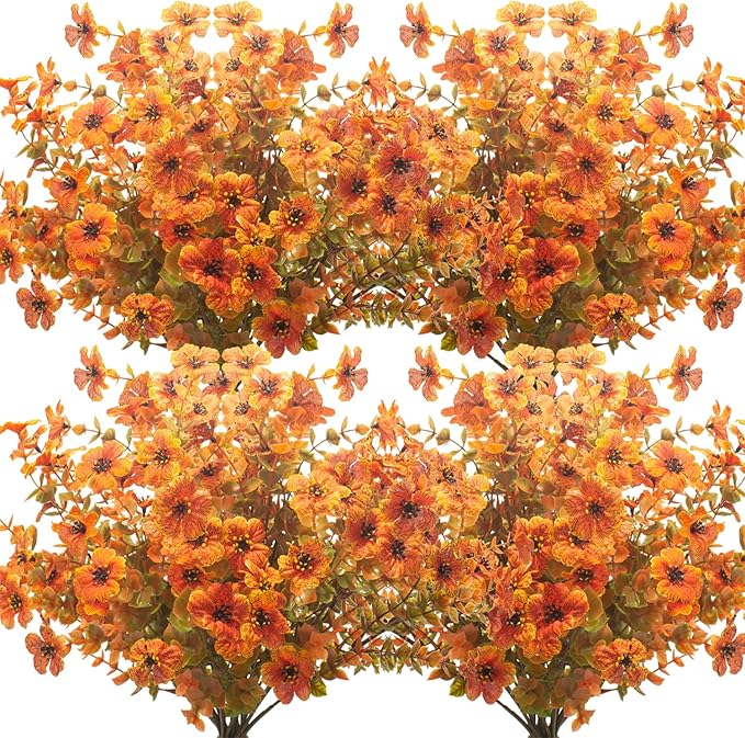 Grunyia 10 Bundles Artificial Fall Flowers Outdoor UV Resistant Fake Flowers