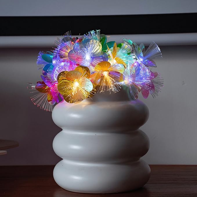 YOLIGHT Fiber Optic Flower String Lights Battery Operated with Timer, 13ft 20 LED Colorful Flower Garland Lights Fairy Lights for Room Table Wedding Christmas Easter Décor (Multi-Color)