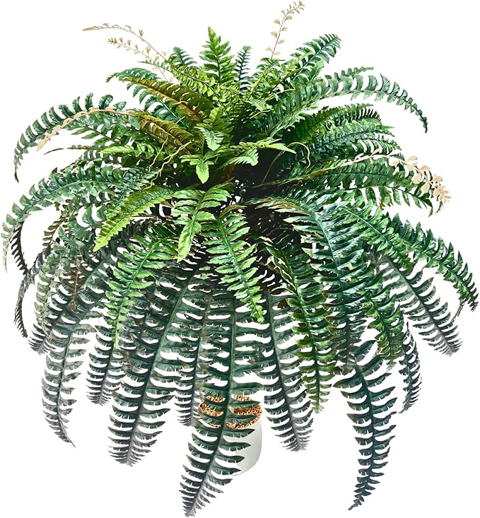 NeosCA 90 Branches Giant Artificial Boston Ferns for Outdoors Large –UV Resistant Lifelike Faux Fern, Realistic Silk Greenery Plants Large Office, Home Decor,48 Inch Fake Fern Leaf Green.No Base.