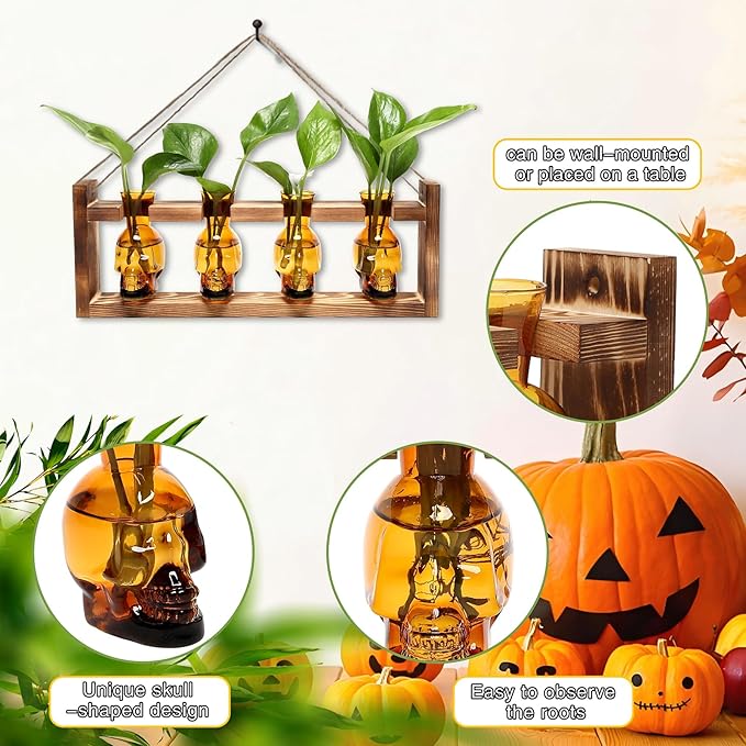 CYZglass Plant Propagation Stations Halloween Skull Plant Terrarium Kit Glass Vases Gift for Father Air Planter Home Office Decor