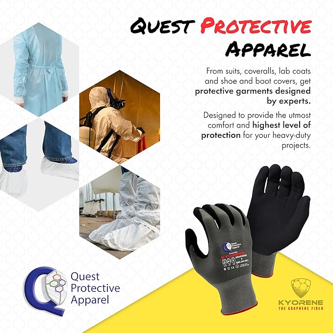 Quest Protective Apparel Cut Resistant Work Gloves (ANSI A1) – Lightweight Graphene Gloves for Gardening, DIY, Mechanical & General Handling – Breathable Grip Gloves for Men & Women – Small, Pack of 1