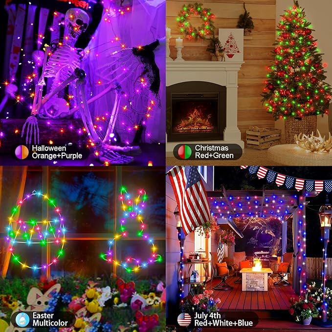 2 Pack Fairy Lights Battery Operated, 66Ft 200 LED RGB Color Changing & 2700K Warm White Twinkle Lights with 150 Scence Modes Silver Wire Mini Light for Bedroom Garden Wedding Decor