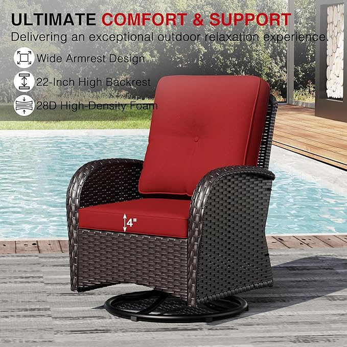 Joyside Wicker Patio Furniture Set with Fire Pit Table, 5 Piece Outdoor Furniture Set with Thickened Cushions, High Back, Deep Seating, Wide Armrest, Outdoor Swivel Rocker Chairs for Porch, Deck