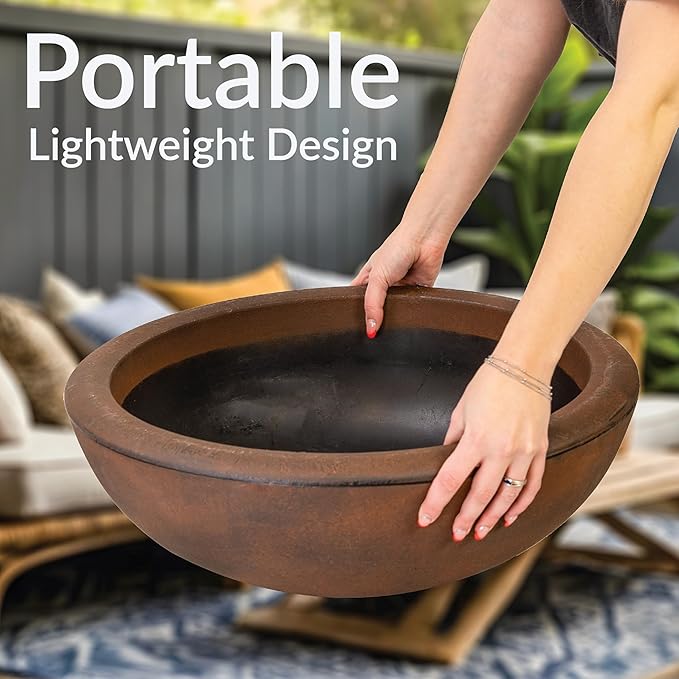 Sunnydaze Percival 20.75" Shallow Outdoor Planter Bowl for Flowers and Succulents - Polyresin Double-Walled Design - Rust
