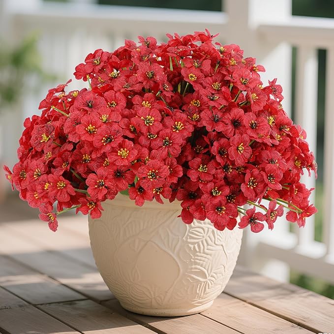 60 Pack Artificial Flowers Outdoor, Faux Silk Flowers for Outdoors Outside Front Porch Hanging Planter Window Box Garden Decoration(Red)