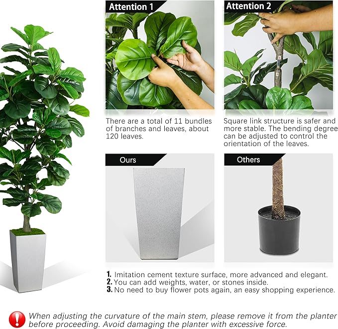 KOPWVA Artificial Fiddle Leaf Fig Tree 6ft, 6 Feet Large Tall Fake Plants Indoor with Modern Style Planter, Artificial Silk Tree for Home Office Living Room Decor Indoor, More Lifelike & Lush (White)