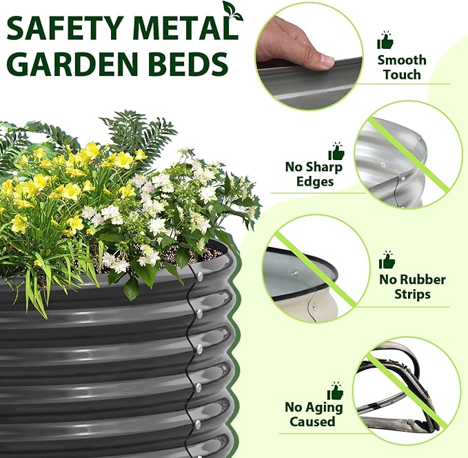 A ANLEOLIFE 3 Pcs 12X3X1.5 ft Oval Extra Large Galvanized Raised Garden Beds Outdoor for Planting Vegetables Flowers Herb, Quartz Grey