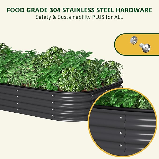 BlueWish 8x4x1FT Galvanized Raised Garden Bed with Aluminum Support Rods, Many-in-1 Modular Planter Box with Rubber Edges, 11.2’’H Raised Garden Bed for Vegetable, Flower, Fruit, Grey