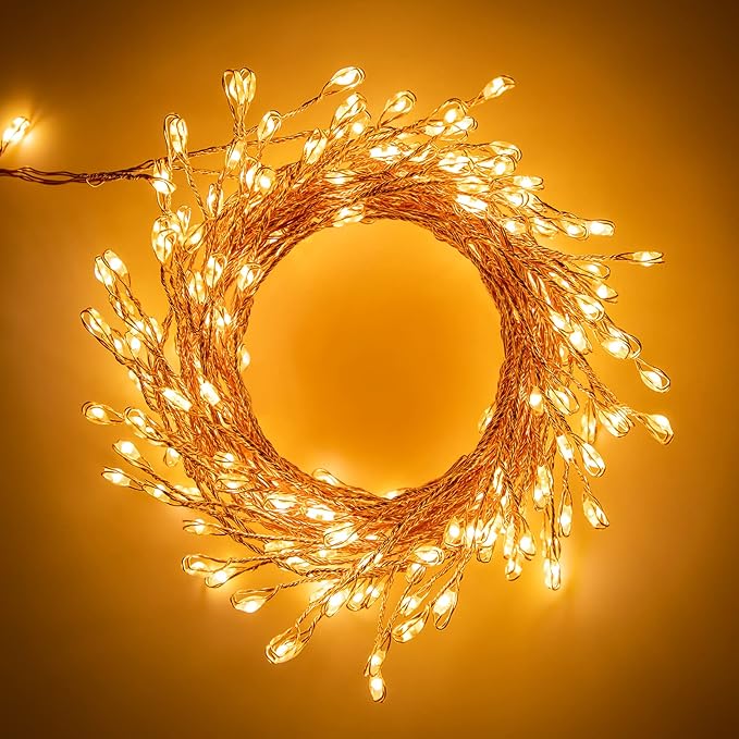 Fairy Lights Plug in, 10Ft 200LED Firecracker Firefly Lights, 8 Lighting Modes, Waterproof Copper Wire Cluster String Lights for Ceiling Bedroom Window Christmas Tree Decoration, Warm White