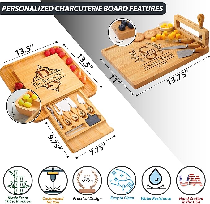 Personalized Charcuterie Board for Christmas 2025 Gifts, Custom Engraved Wood Cheese Board for Couples, Unique Wedding, Engagement, Anniversary, Bridal Shower & Housewarming Gift, Custom Serving Tray