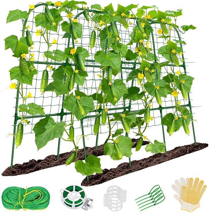 Cucumber Trellis for Raised Bed, 50''x48'' U-Shape Garden Trellis for Climbing Plants Outdoor, Metal Arch Plant Support, Vegetables Trellis for Squash Grape Pea Bean Vines Flower