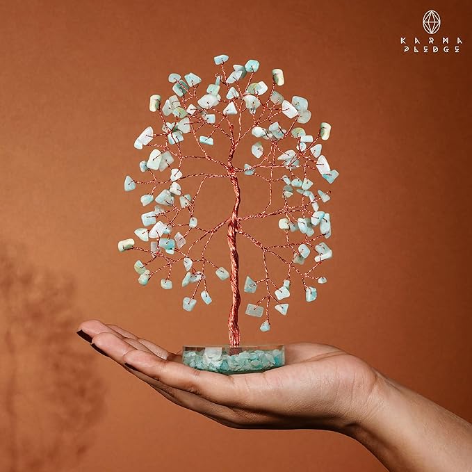 Crystal Tree for Home and Office Decor, Amazonite Chakra Healing Stones Handmade Feng Shui Bonsai Tree of Life for Positive Energy, Money, Good Luck, Christmas Decor, Birthday Gifts for Women, Mom