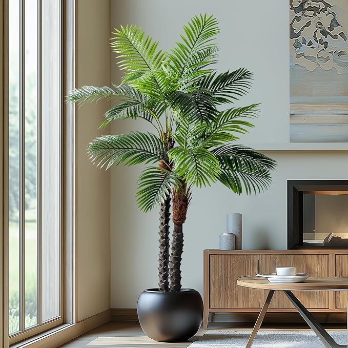 Erimda 6.2FT Artificial Phoenix Palm Tree Artificial Plants Indoor Outdoor Large Faux Coconut Silk Palm Tree Tropical Fake Tree Faux Sago Palm Plant for Modern Farmhouse Yard Outside Patio Poolside