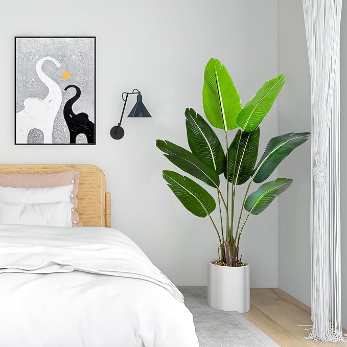 litphke Artificial Tree Bird of Paradise Artificial Plant, 4 Ft Faux Tropical Plant Palm Tree with Leaves Trunks Faux Banana Leaf Tree for Home Decor Living Room Indoor Outdoor Office