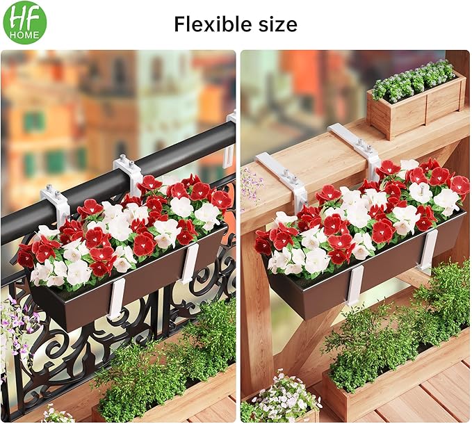 HFHOME Set of 4 Adjustable Window Planter Box Brackets, White Brackets for Window Boxes Planters, Planter Shelving with Adjustable Size The Width of The Bottom of The Planter Box